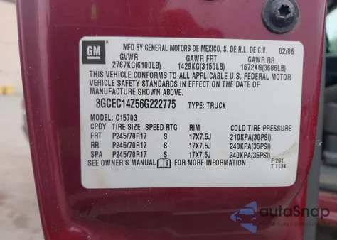 2006 Chevrolet Silverado 1500 Lt1 from USA, damaged, VIN 3GCEC14Z56G222775